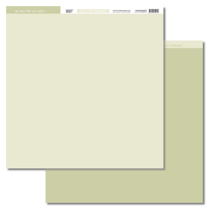 Papier uni Florilèges Design DUO VERT AMANDE par Florilèges Design. Scrapbooking et loisirs créatifs. Livraison rapide et cad...
